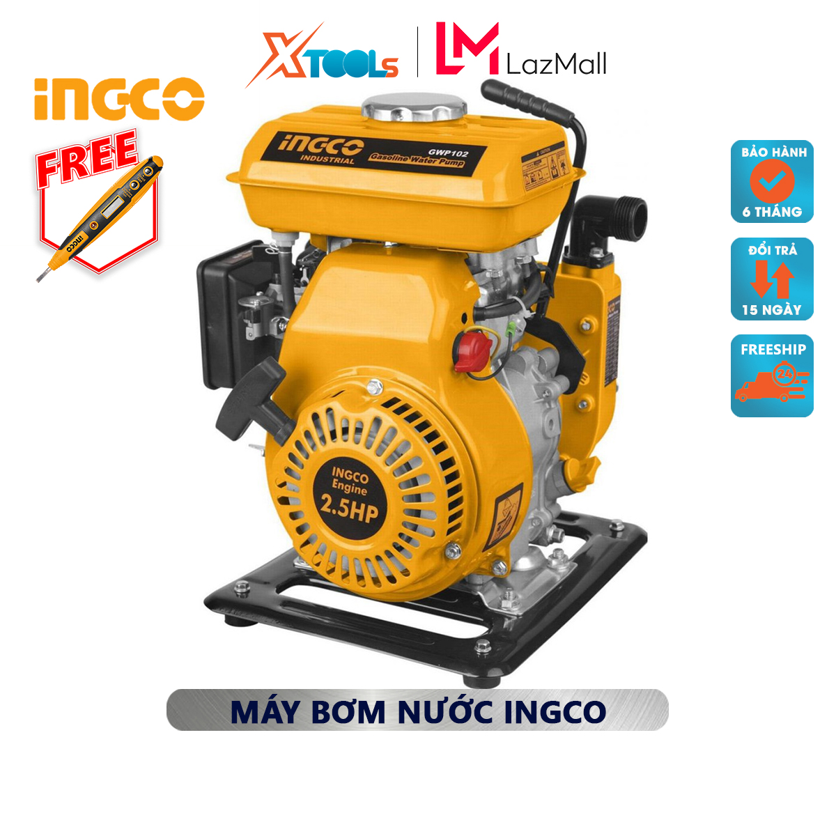 Water pump Benzine ingco GWP102 | water pump pumping height 16m, pump Flow 100L/min, capacity cylinder block 105cc increased pressure water pipe, pump chemicals [XTools] [xsafe]