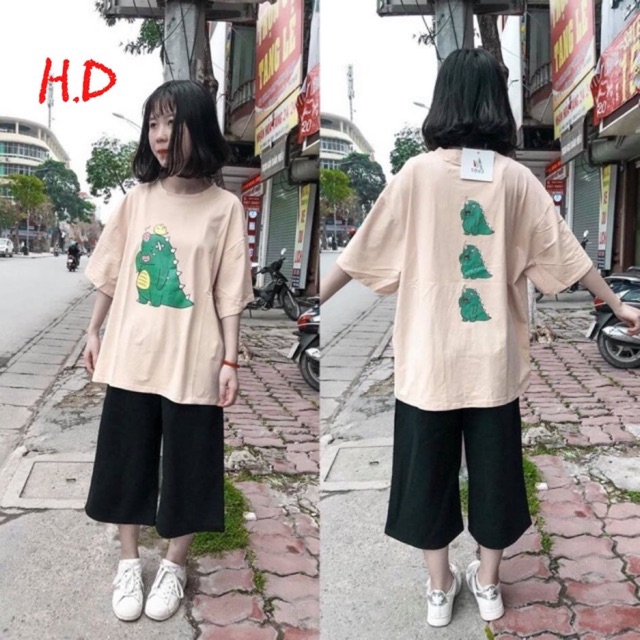 Sét bộ áo in khủng long và quần ống rộng màu vải đẹp tôn dáng đẹp. sét bộ nam nữ.đồ mặc nhà. sét trang phục . đồ bộ đẹp.set bộ đi chơi.quần áo nữ.