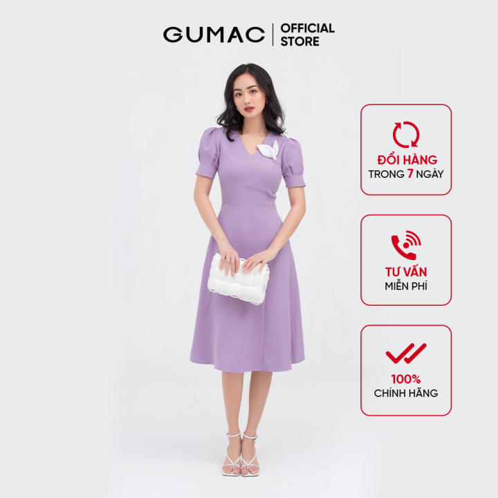 Đầm nữ cổ V phối phụ kiện mẫu mới GUMAC DC03032 – Gumac >>> top1shop >>> lazada.vn 🛒🛍🛒
