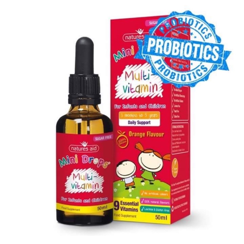 Mini drops cho bé của Natures Aid (sắt, vtm D3, Dha, Multi tổng hợp,immune tăng đề kháng)