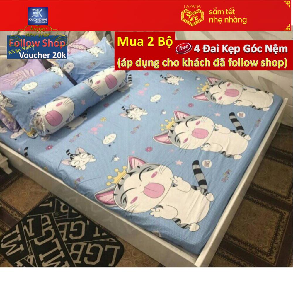 (FreeShip MAX) Bộ Ga gối Poly Kovico Mèo Chii 1m8x2m