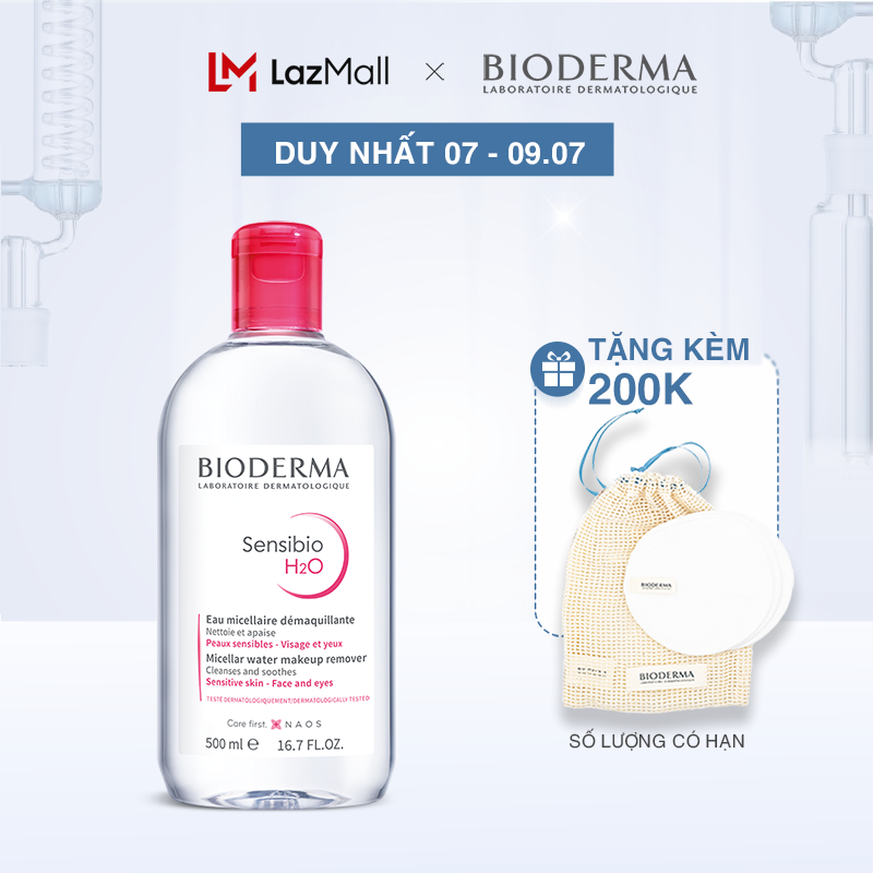 Dung dịch làm sạch và tẩy trang micellar cho da thường và da nhạy cảm Bioderma Sensibio H2O - 500ml