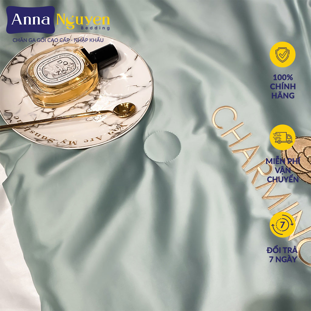 Bộ Chăn Ga Gối Đệm Phi Lụa Charming Drap Giường Phi Lụa Cao Cấp Bo Chun Drap - Anna Nguyen Bedding