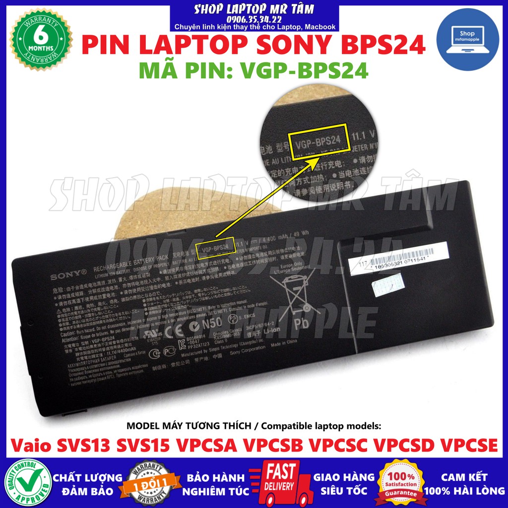 Pin laptop sony vgp-bps24 49wh - 6 cell dành cho vaio svs13 svs15 vpcsa vpcsb vpcsc vpcsd vpcse