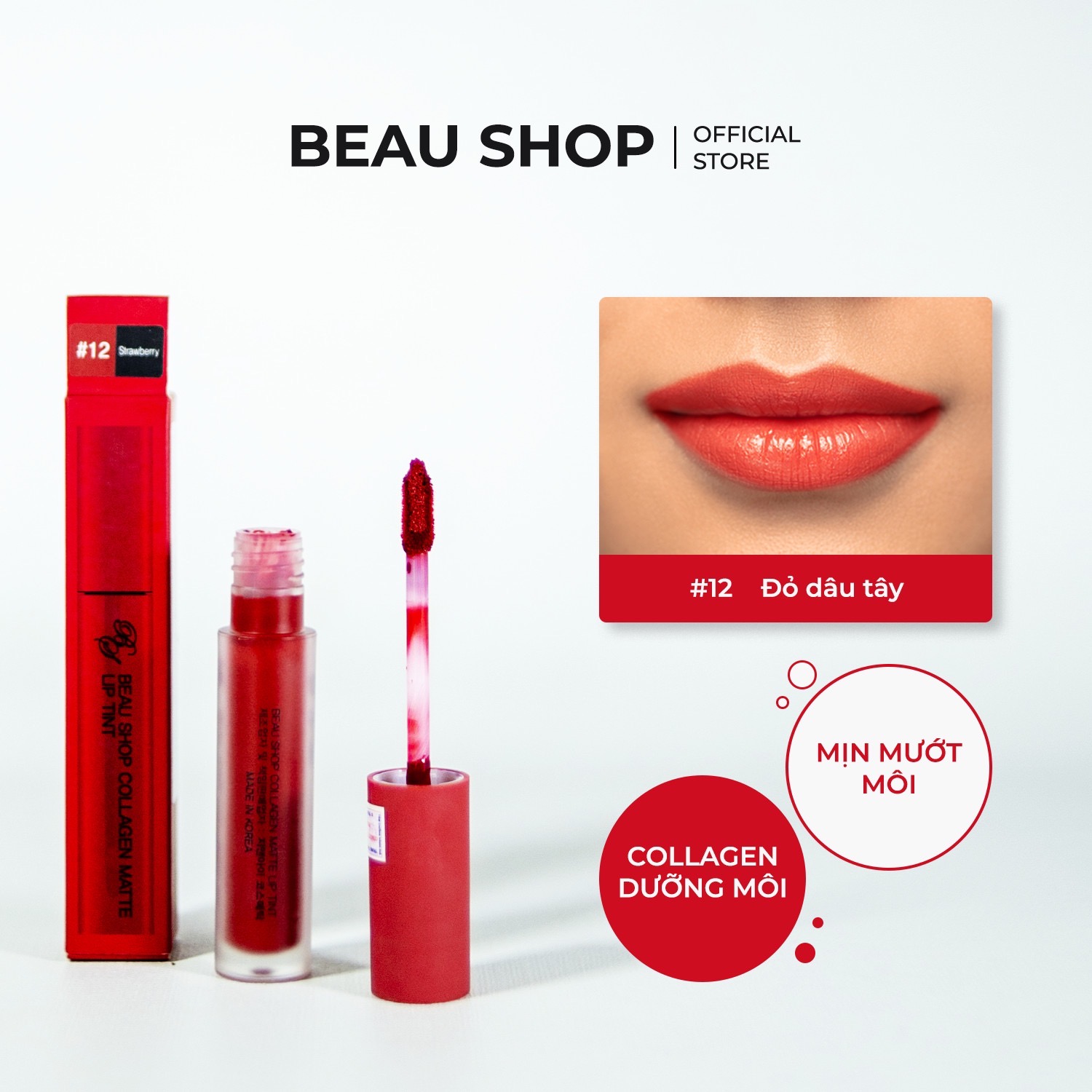 Son kem lỳ beau shop collagen matte lip tint hàn quốc