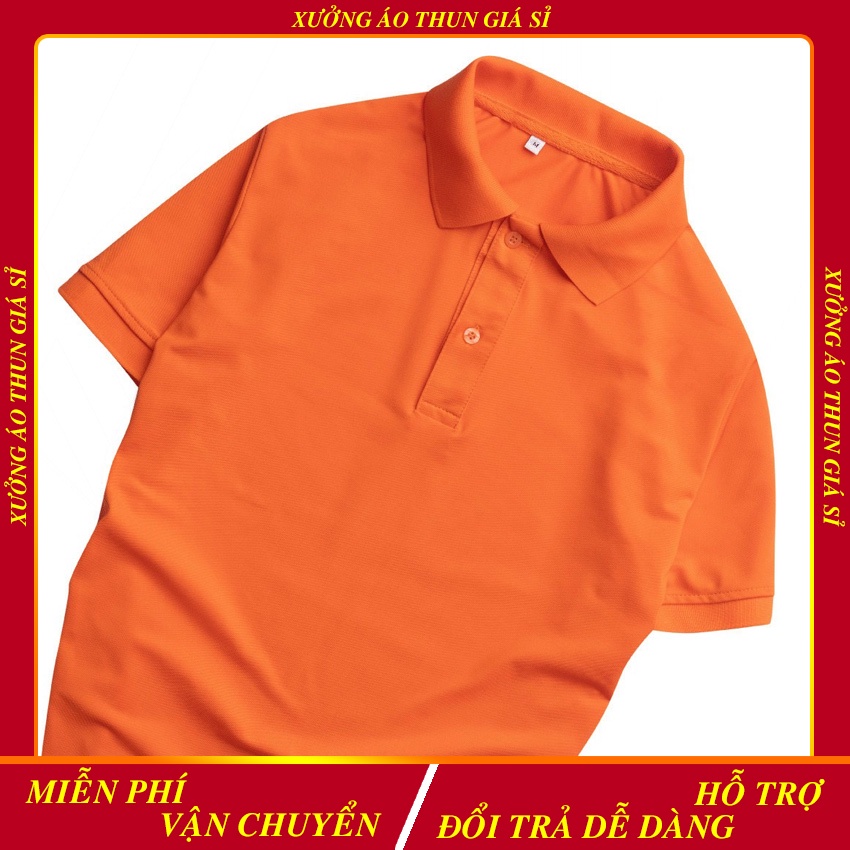 Áo Thun Cổ Trụ Vải Cá Sấu Thái 4 chiều màu Cam (Có size người lớn và trẻ em)