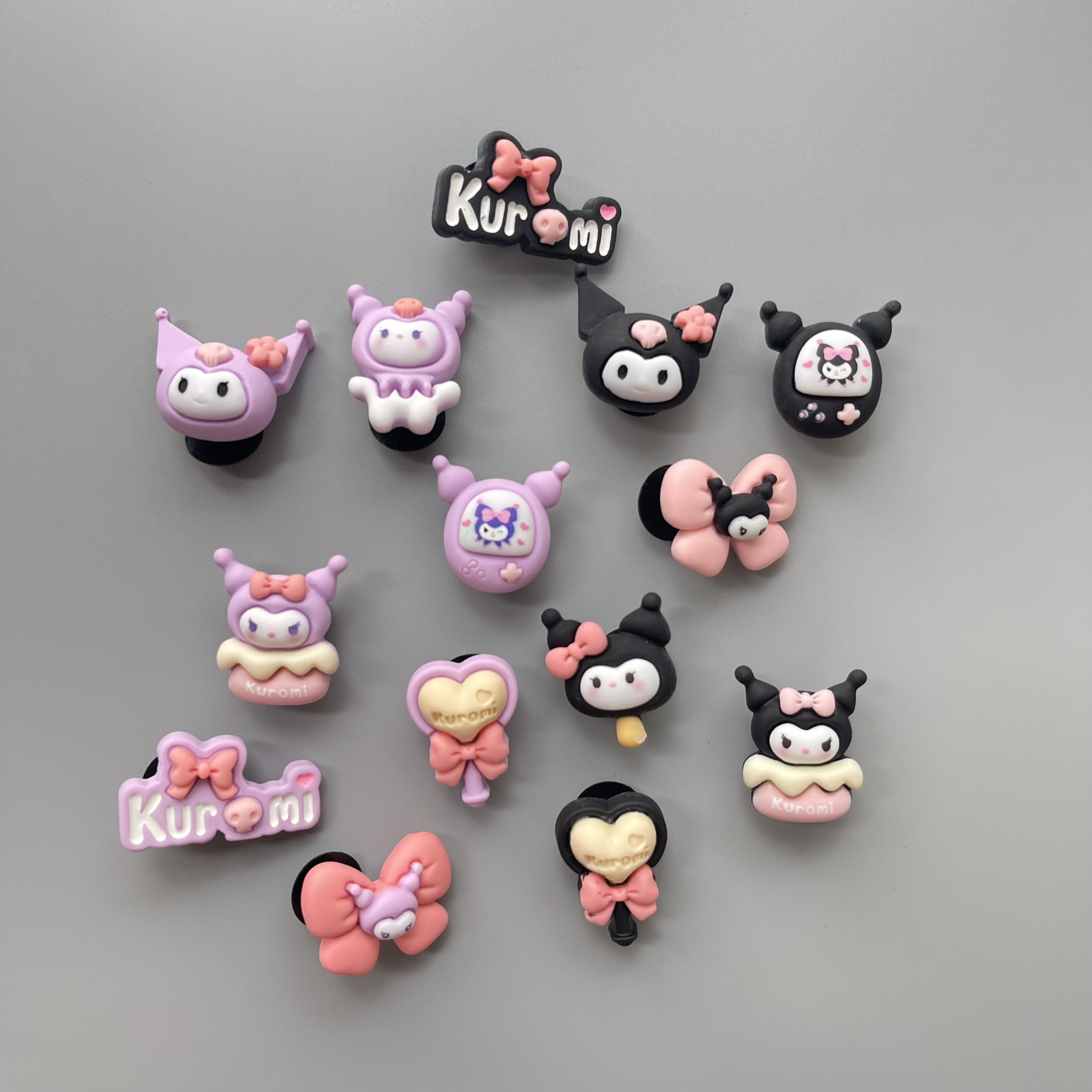 Combo 14 jibbitz, sticker, charm 3d chủ đề kuromi diy nhựa cứng gắn dép crocs, cross, dép sục, cá sấu mayto