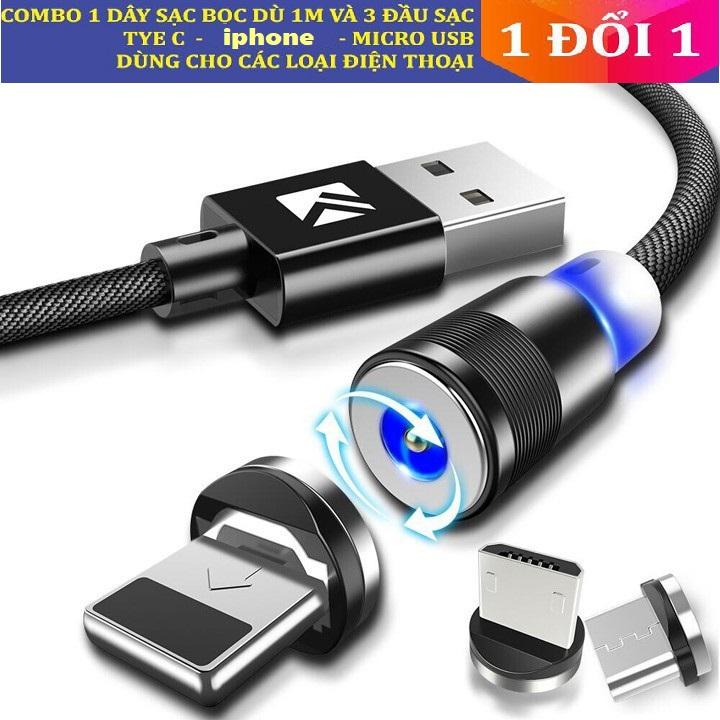 Cáp Sạc Nhanh Từ Tính Cổng Micro Usb Type C Cho Điện Thoại Android, Iphone...