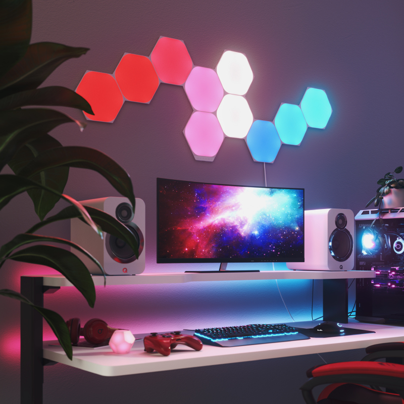 Đèn thông minh Nanoleaf Shapes Hexagon Starter Kit 9 miếng lục giác | Đồng bộ ánh sáng theo màn hình Hàng Chính Hãng Bảo hành 2 Năm