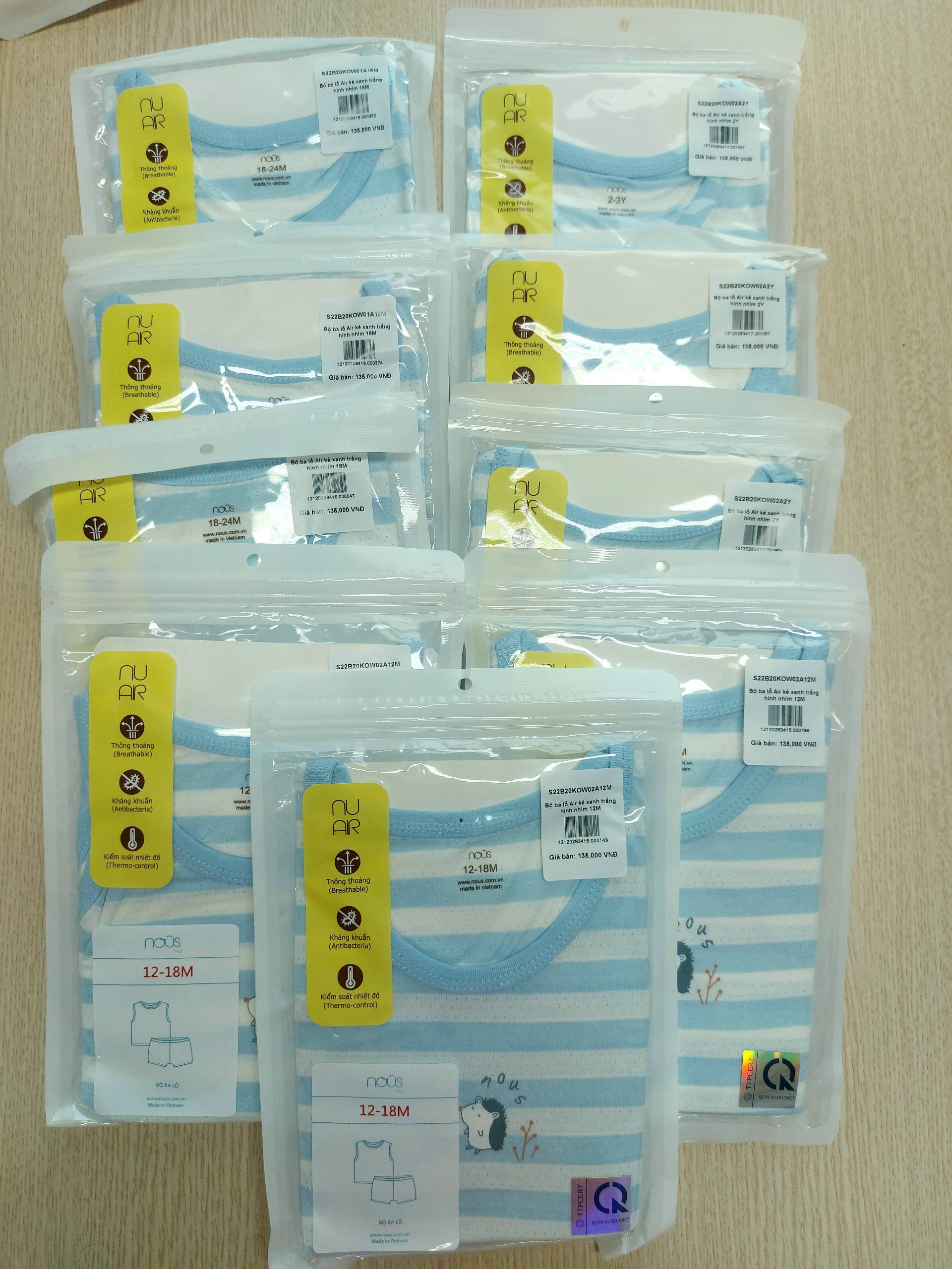 NOUS AIR BA LỖ KẺ XANH SIZE 12-18M