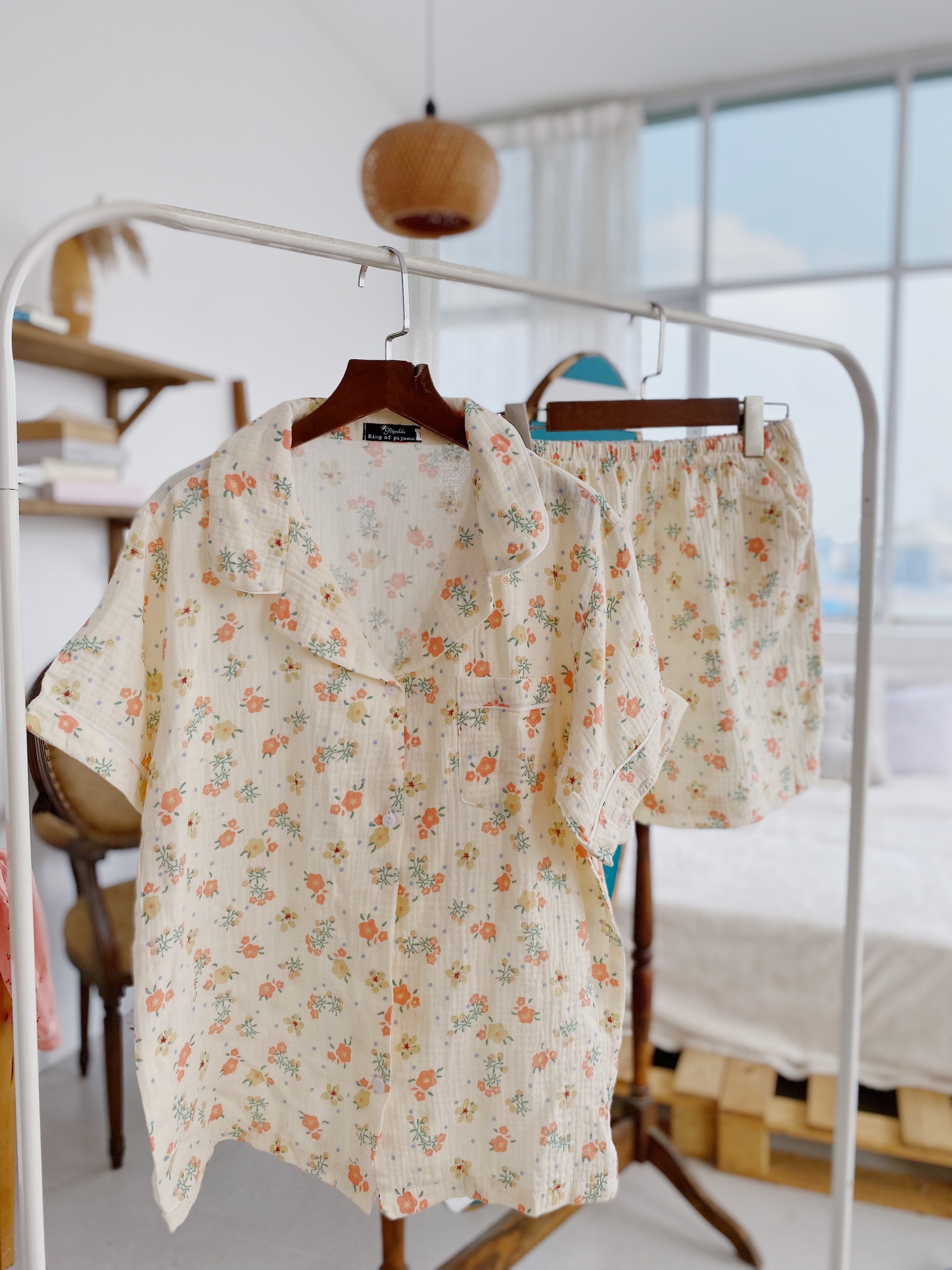 BỘ PYJAMA/PYJAMA MUSLIN TAY CỘC QUẦN CỘC (ẢNH THẬT)