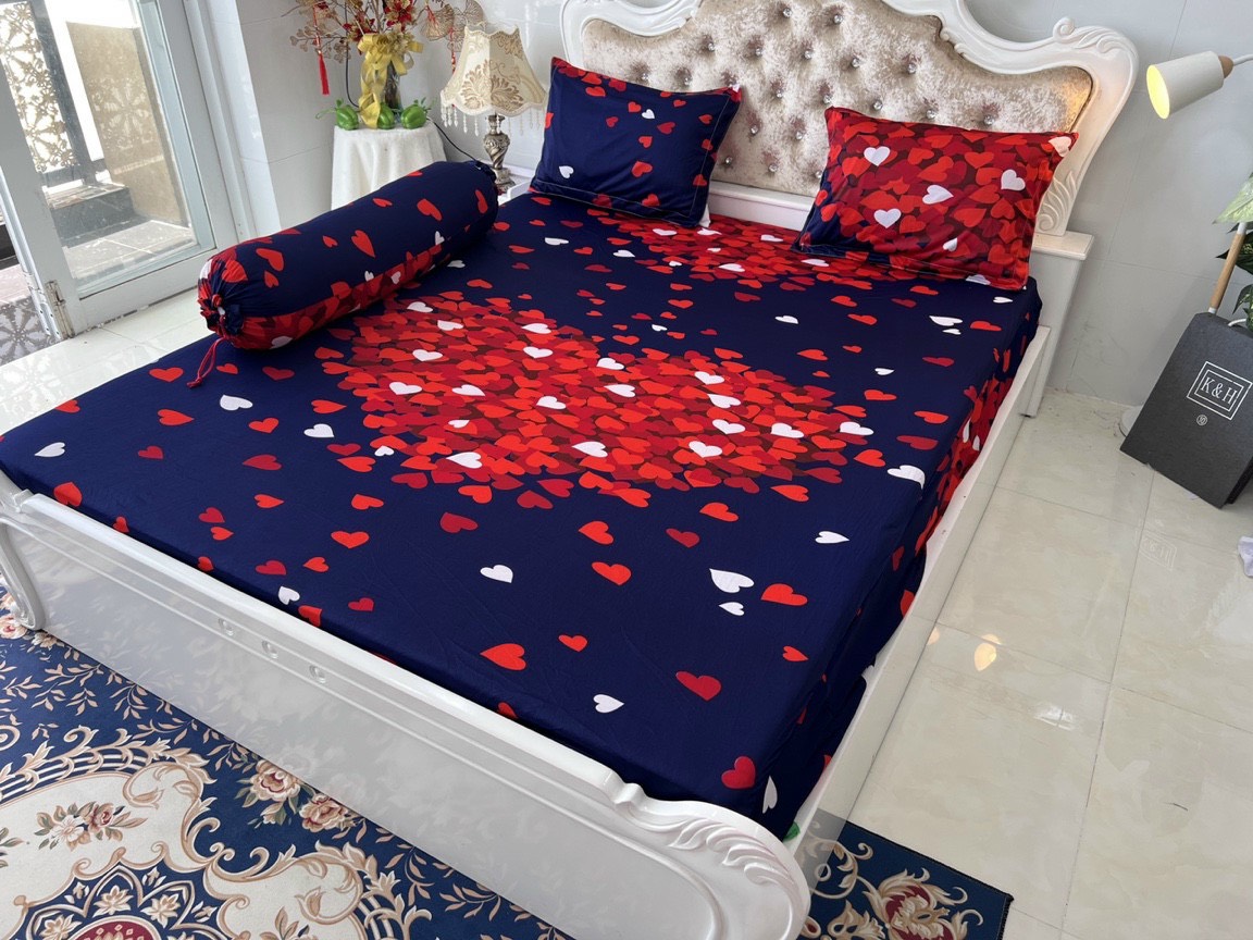 BỘ DRAP GA THUN HÀN QUỐC MẪU TRÁI TIM