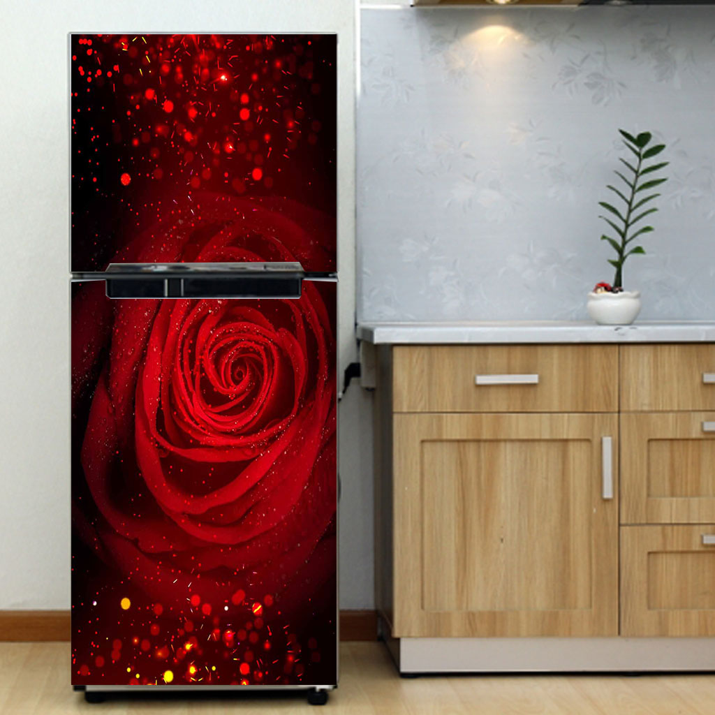 [HCM]Decal dán trang trí tủ lạnh mẫu hoa hồng đỏ đậm
