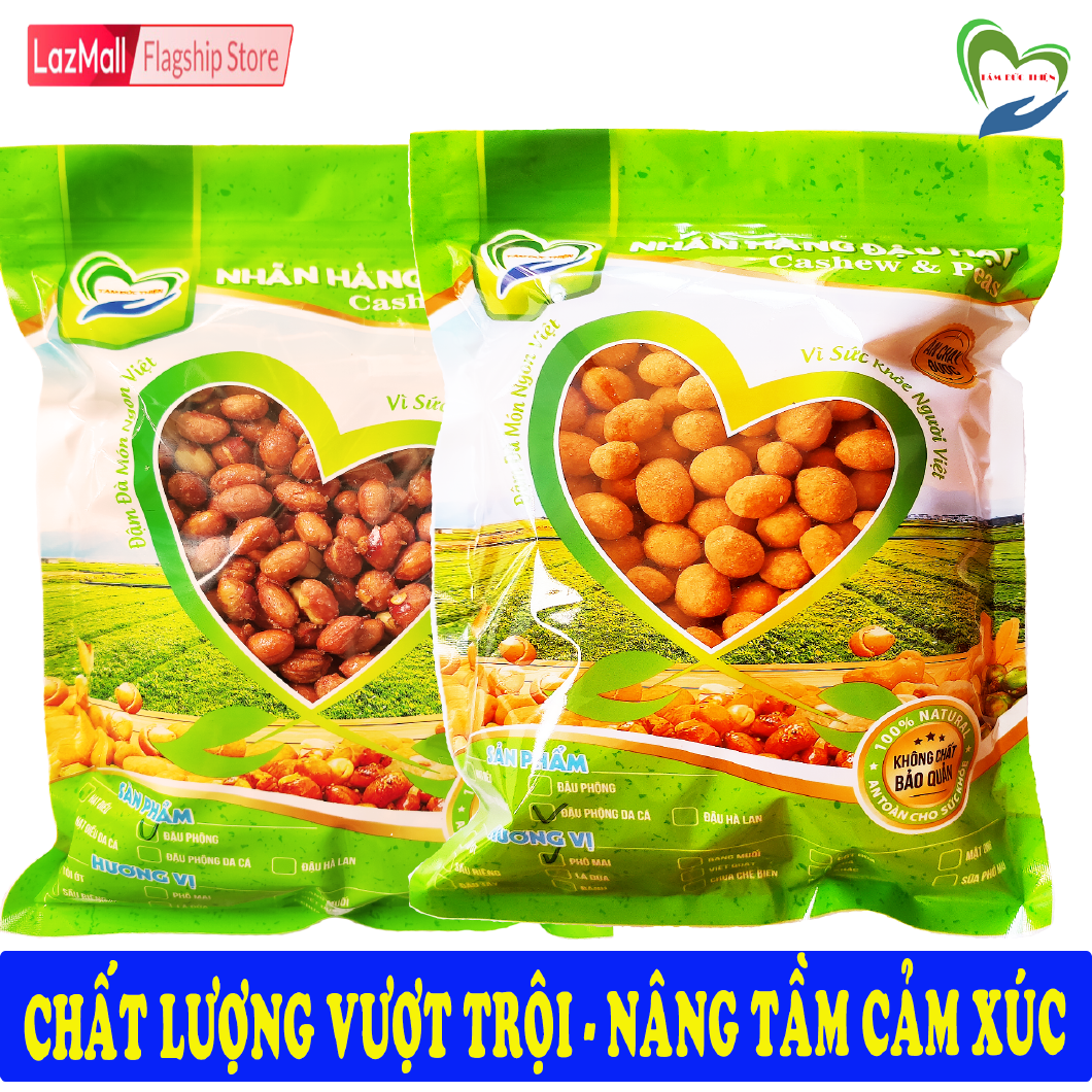 Combo 1KG Đậu Phộng 2 Vị: Da Cá Phô Mai và Rang Muối Tâm Đức Thiện Thực Phẩm Đóng Gói Đóng Hộp Ăn Liền đồ ăn vặt Lazada bánh kẹo quà Tết