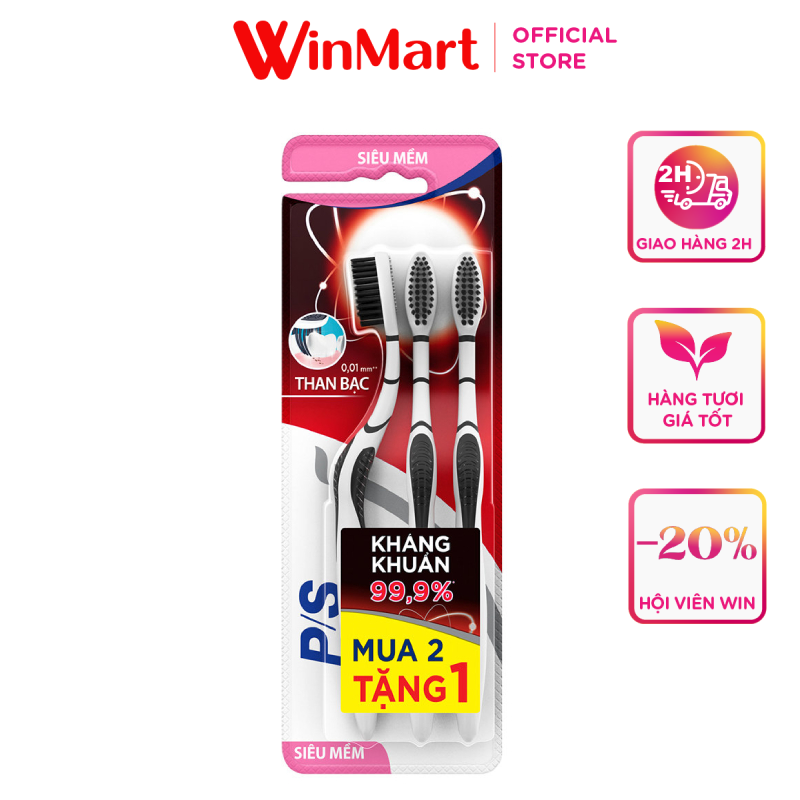 -Bộ 3 cái bàn chải đánh răng P/S than hoạt tính