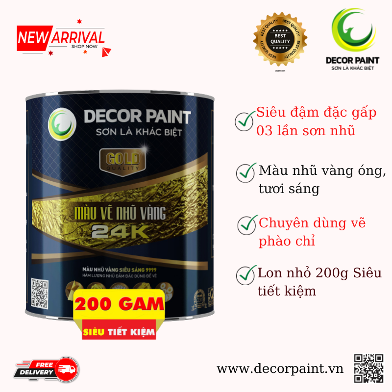 Màu vẽ nhũ vàng Siêu đậm đặc Decor Paint lon nhỏ 200g