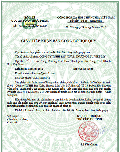 VMC SORBATE Bảo quản đạt an toàn chứng nhận