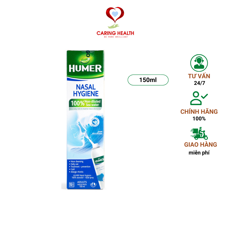 Dung dịch xịt mũi đẳng trương người lớn Humer 150 Nose Hygiene Adults 150ml rửa mũi, làm sạch mũi, giảm viêm mũi dị ứng trên 15 tuổi