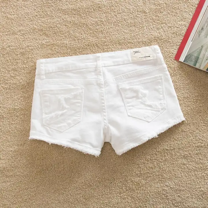 low rise white denim shorts