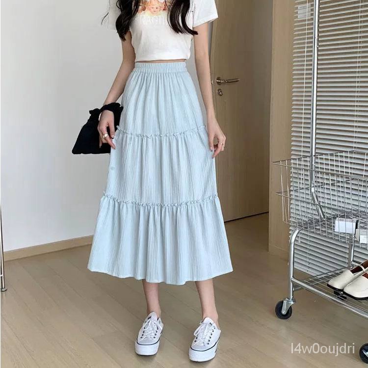 Chân váy xòe form dài vintage nữ nhún viền tiểu thư