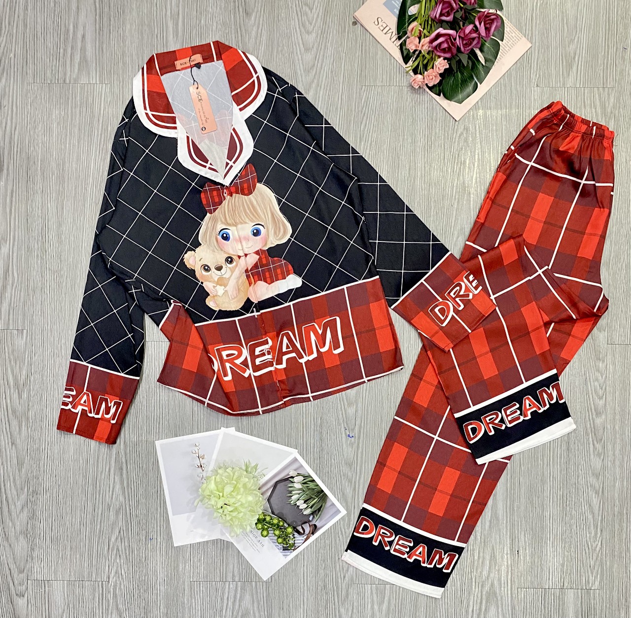 Bộ Pyjama lụa xước ánh kim cao cấp (free size: 45kg đến 65kg) HÀNG THIẾT KẾ MỚI.