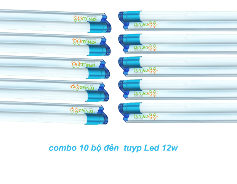 Bộ 10 Bóng đèn led Tuýp thủy tinh 11W 0.6m, ánh sáng trắng+ 10 Máng đèn led tuýp 0.6m