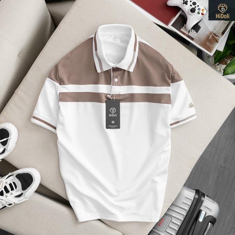 Áo thun nam POLO thiết kế phối màu kẻ sọc ngang vải cá sấu cotton cao cấp