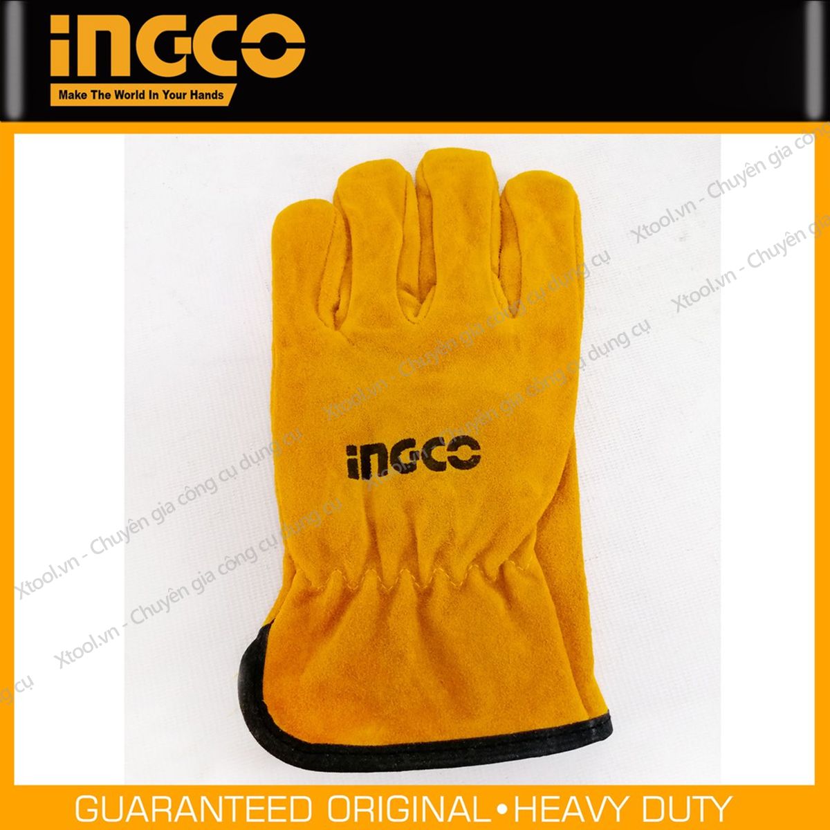 Găng tay hàn ngắn INGCO HGVC02 10" bao tay vải da bảo hộ lao động da bò thật chịu nhiệt hàn tig, hồ quang điện, mềm mại thao tác chuẩn