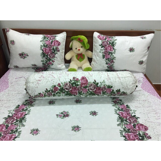 Bộ ga gối 100% coton thắng lợi mã dây hồng