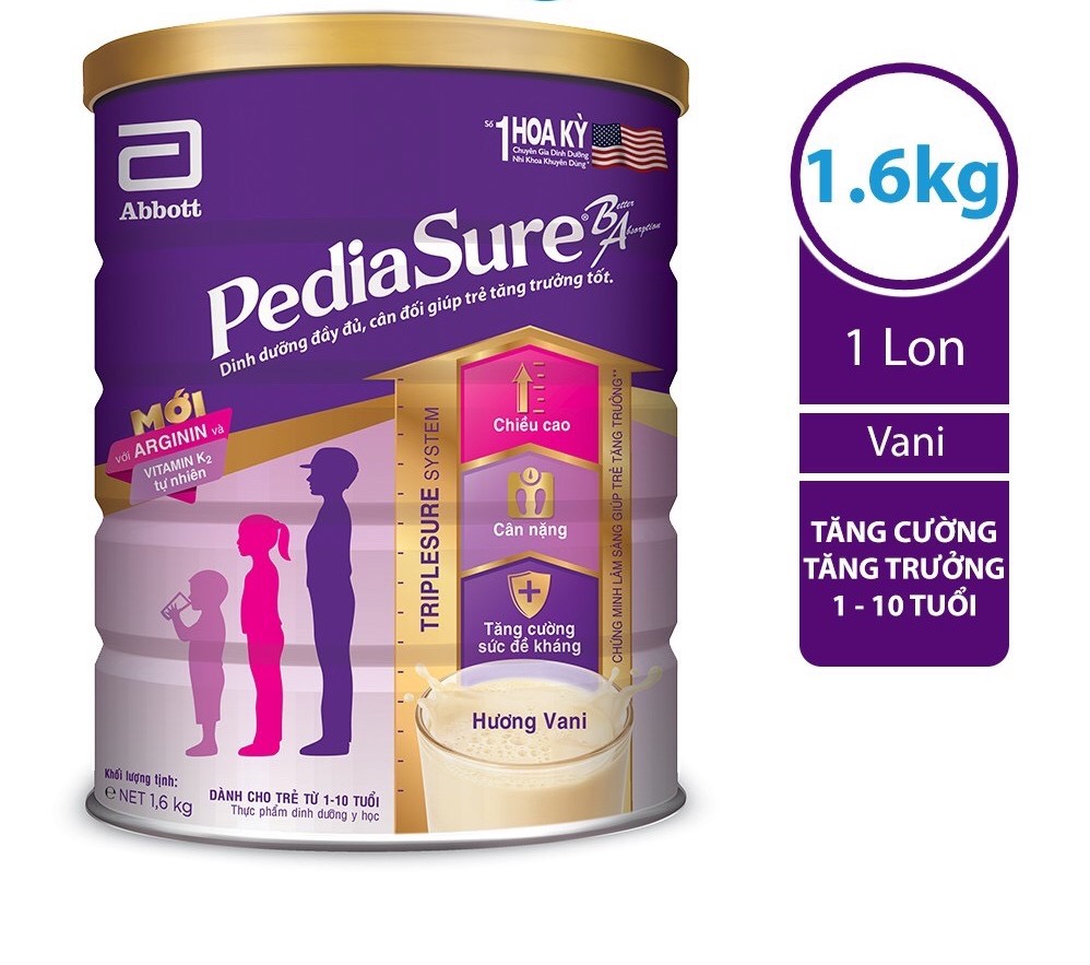 [HSD T3-2026] Sữa Bột Pediasure B/A Hương Vani Ít Ngọt - Lon 1.6kg.