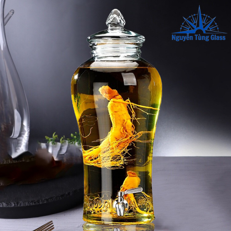 BÌNH NGÂM THUỶ TINH SÂM CHÂN MÂY 6 LÍT CÓ VAN