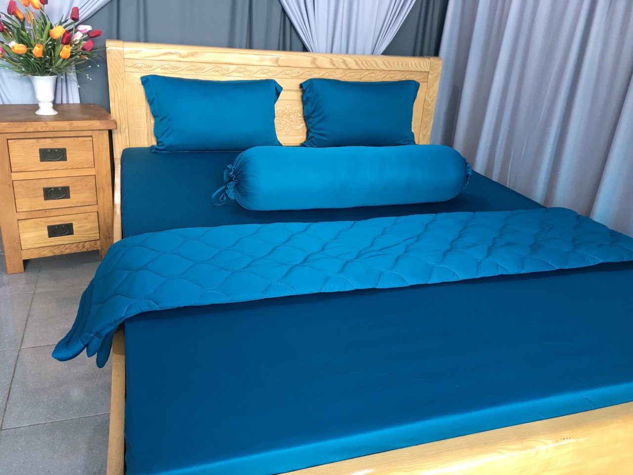 Drap Lẻ Thun Lạnh Hàn Quốc Lan Phạm Bedding - Màu Xanh Cổ Vịt
