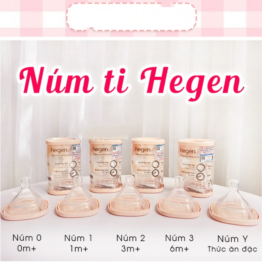 Núm ti bình sữa Hegen (0/1/2/3/Y) - Hàng chính hãng
