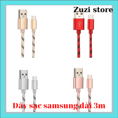 Dây sạc samsung, iphone dài 3m chất liệu bọc dù cao cấp