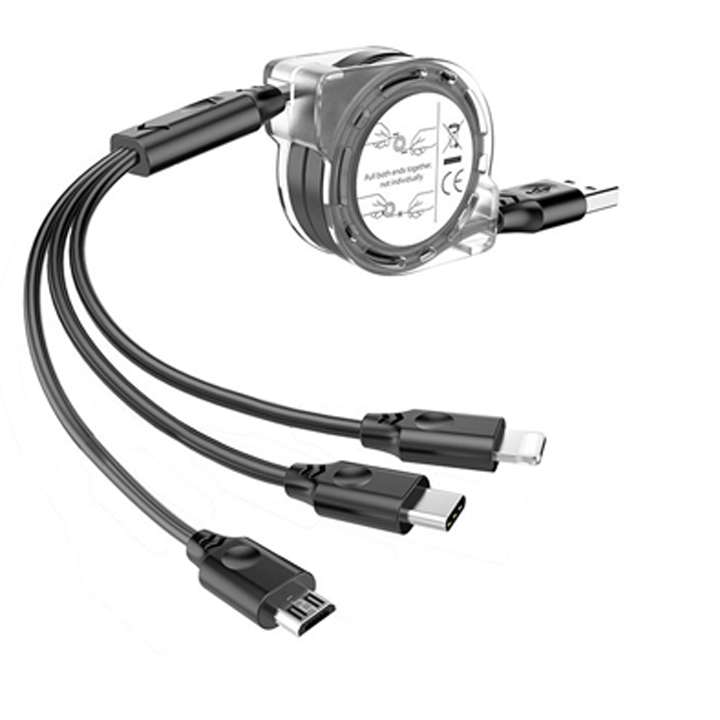 CÁP SẠC 3 ĐẦU ĐA NĂNG (LIGHTNING) CHO IPHONE, IPAD----MICRO USB CHO SAMSUNG ANDROID --- TYPE C OPPO
