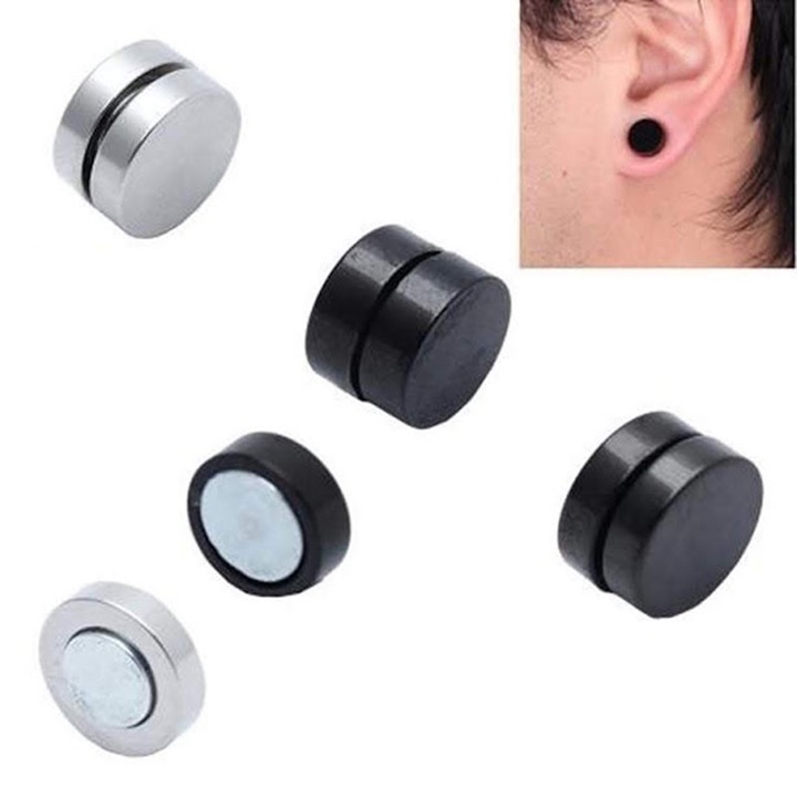 Bộ 2 bông tai nam châm titan tròn đen cao cấp BT125