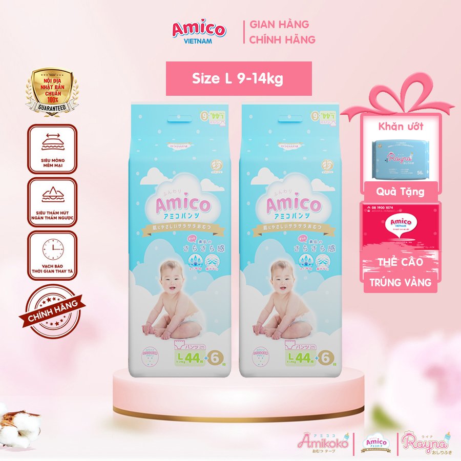Bỉm quần Amico L44+6 miếng (dành cho bé 9 - 14kg)