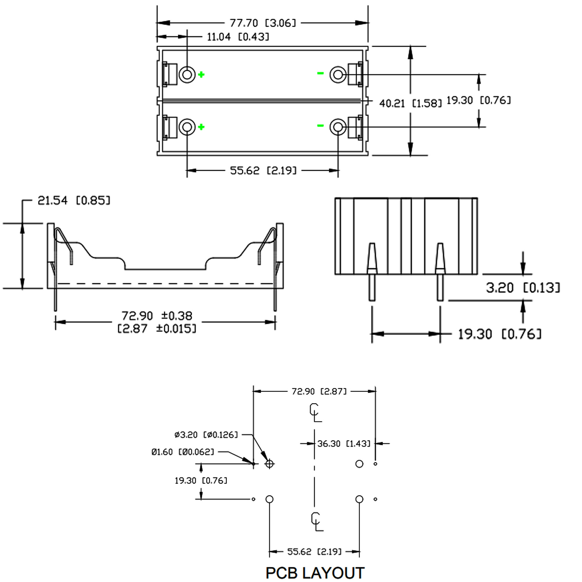 Đế pin 18650 hàn PCB 1/2/3/4 cell