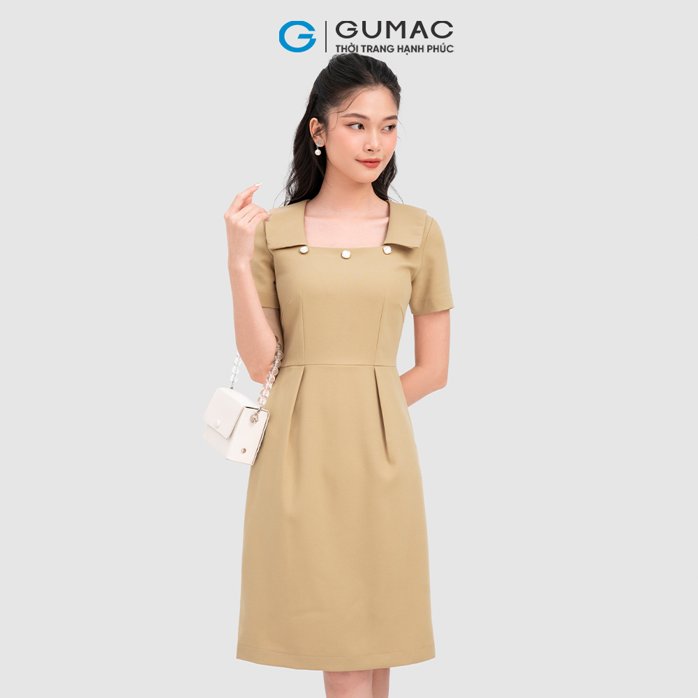 Đầm phối nút cổ  thời trang GUMAC DC11089