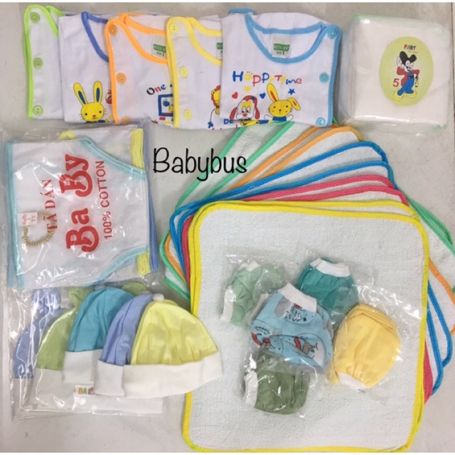 Combo 60 món đồ dùng sơ sinh 100% cotton