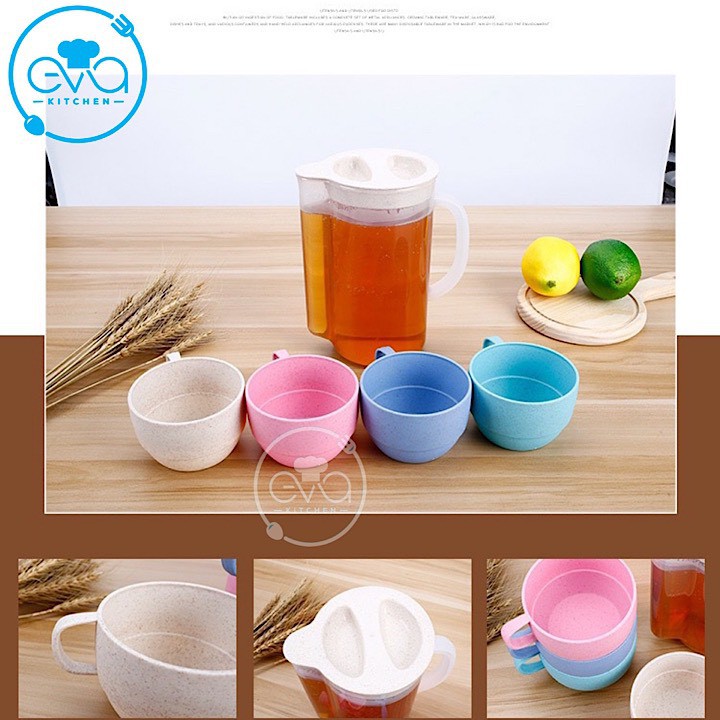 Bộ Bình Nước Kèm 4 Ly Cốc Nhựa Lúa Mạch Tiện Dụng