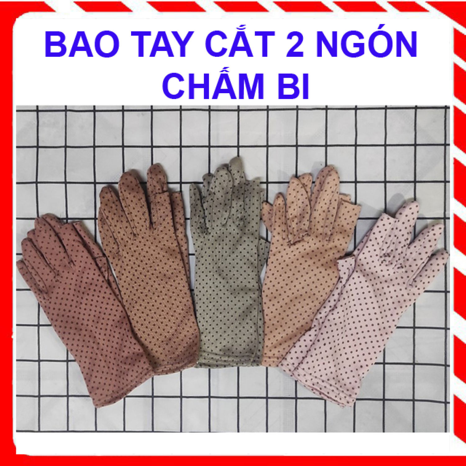 Bao tay, găng tay Nữ họa tiết CHẤM BI chất liệu vải cotton chống nắng, giữ ấm lái xe