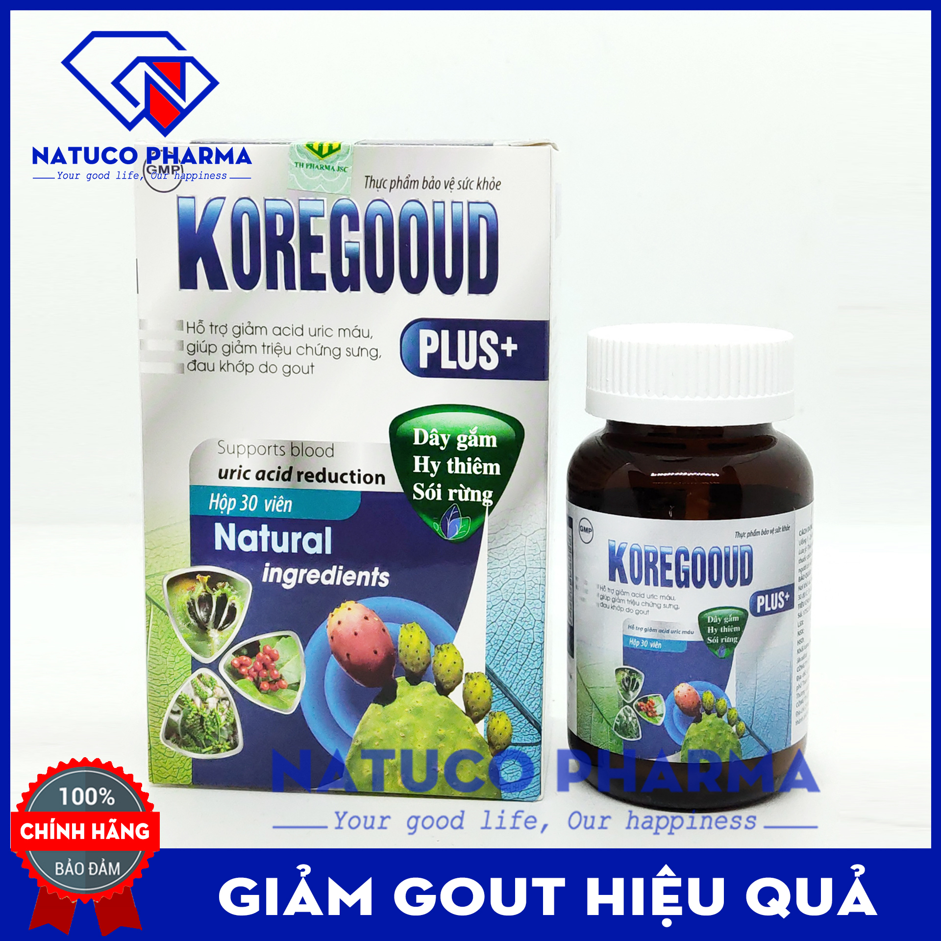 KORE GOOUD PLUS - Viên uống giảm Gút - Thành phần 100% thảo dược - giảm acid máu, giảm đau, sưng do gout - Hộp 30 viên Hàng chính hãng