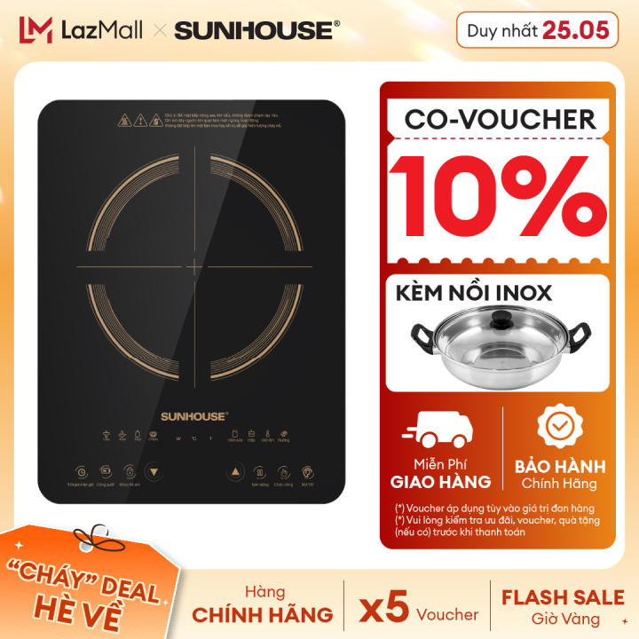 Bếp điện từ SUNHOUSE cảm ứng SHD6803 – Công suất 2000W – Kính cường lực siêu bền