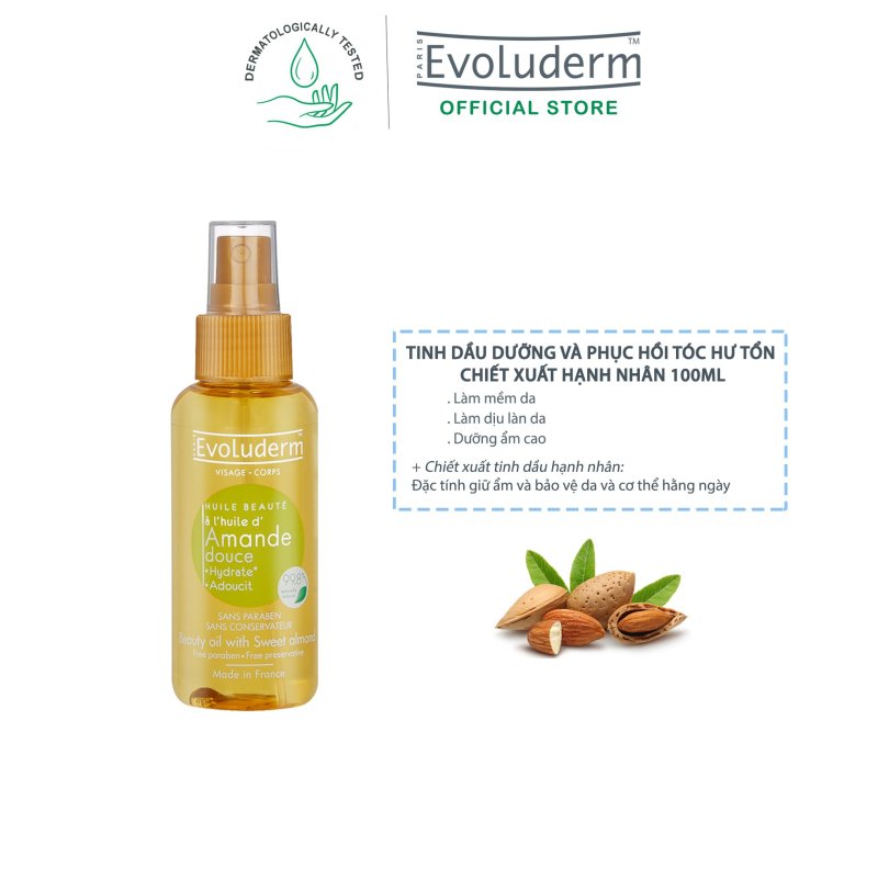 Tinh dầu dưỡng và phục hồi tóc hư tổn Evoluderm chiết xuất hạnh nhân 100ml giá rẻ