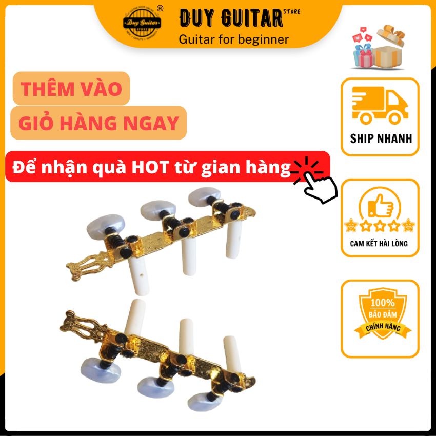 Bộ khóa đàn guitar Classic bằng sắt mạ màu vàng gold - Machine heads guitar Classic - Duy Guitar Store phụ kiện nhạc cụ đàn ghita