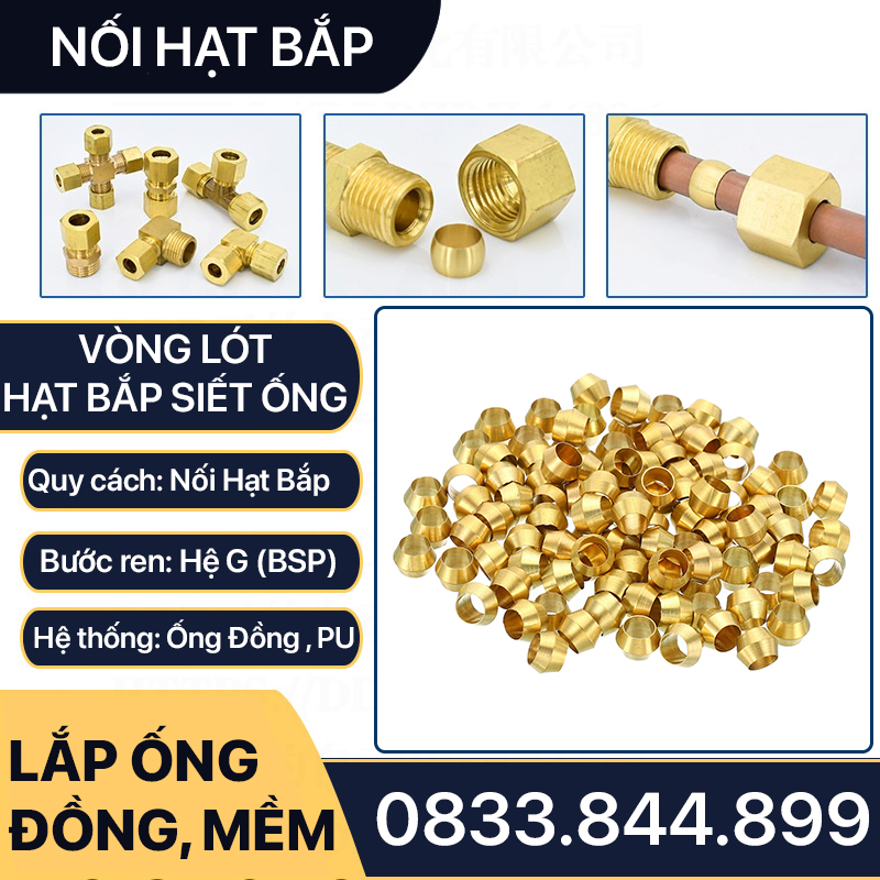 Hạt Bắp Đồng Lắp Ống Phi 6 8 10 12mm - COMBO 10 HẠT/ TÚI