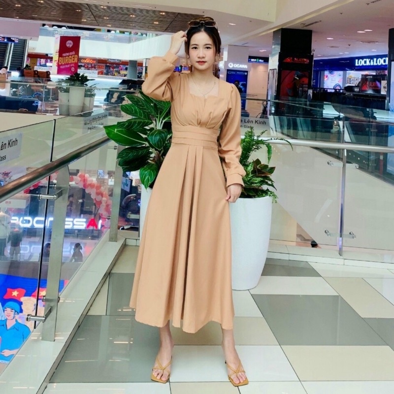 Đầm tay dài cổ tầng 4 màu