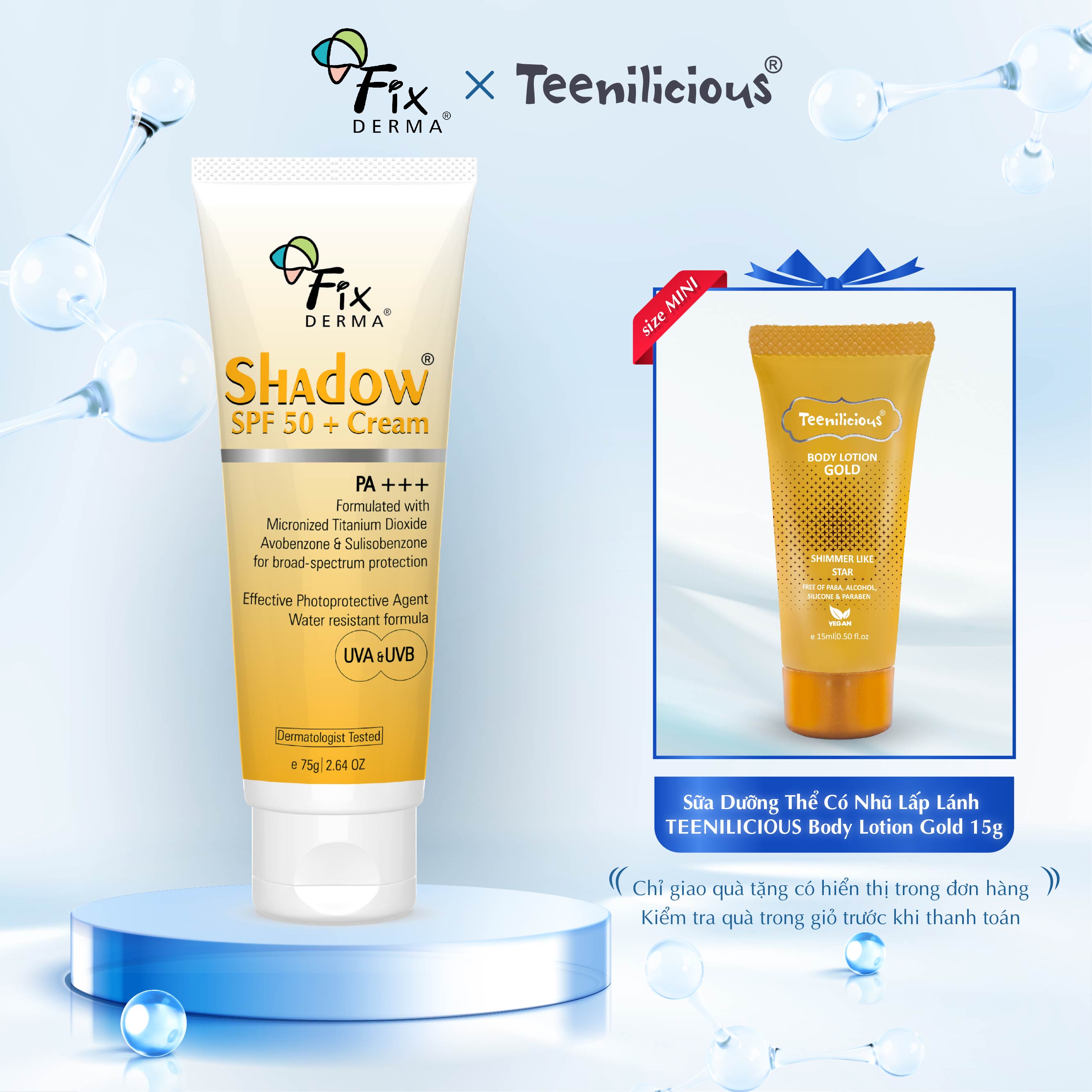 Kem chống nắng fixderma shadow spf 50+, pa+++ cream giúp bảo vệ, dưỡng ẩm, làm sáng phù hợp mọi loại da 75g - kihode