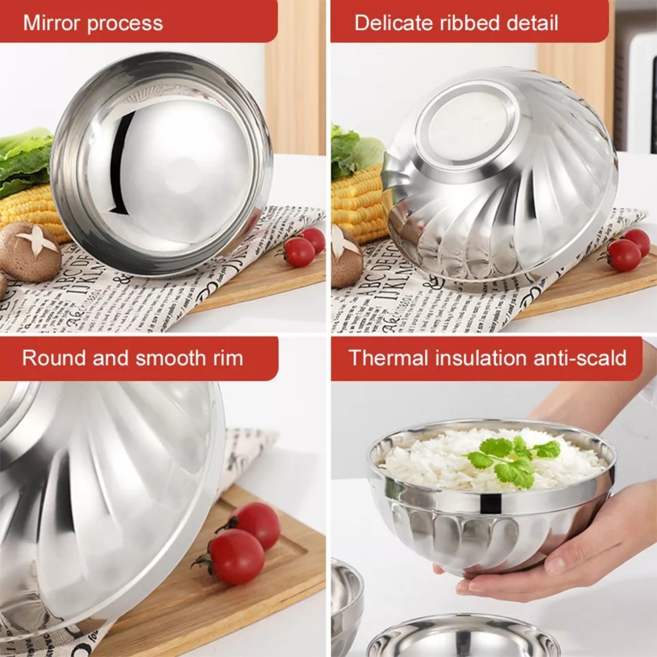 [HCM]COMBO 10 Chén Inox 2 LỚP Gợn Xoắn Không Rỉ